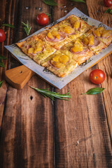 Photographs of Italian pizzas in a typical Italian restaurant.