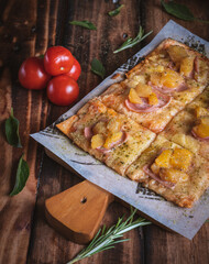 Photographs of Italian pizzas in a typical Italian restaurant.