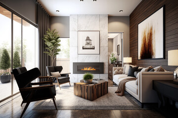 Naklejka na ściany i meble Modern 3d render of a contemporary living room interior Generative AI