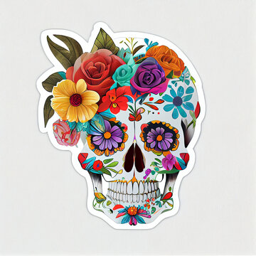 Sticker Design of Sugar Skull for Day of the Day. generative ai