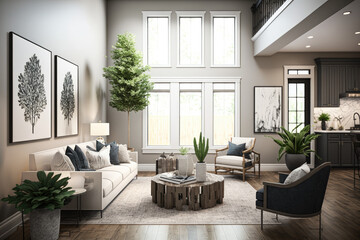 Modern 3d render of a contemporary living room interior Generative AI