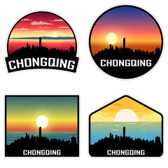 Chongqing China Skyline Silhouette Retro Vintage Sunset Chongqing Lover Travel Souvenir Sticker Vector Illustration SVG EPS AI