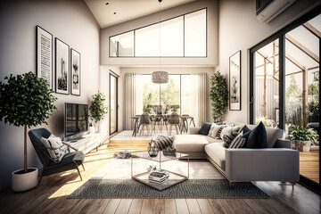 Fototapeta premium Modern 3d render of a contemporary living room interior Generative AI