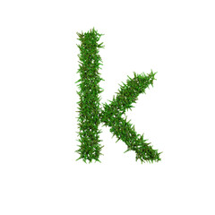 Upper letters of green grass alphabet isolated on white background. 3d illustration