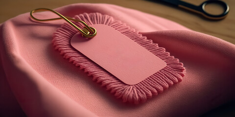 Pink Tag on the Pink dress. Cloth label tag blank mockup. digital art

