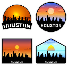 Houston Texas USA Skyline Silhouette Retro Vintage Sunset Houston Lover Travel Souvenir Sticker Vector Illustration SVG EPS AI