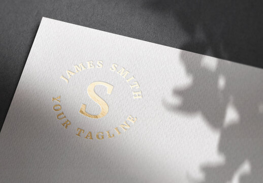 Logo Mockup Gold Hot Foil Paper Textrure Template Effect