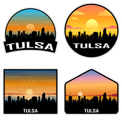Tulsa Oklahoma USA Skyline Silhouette Retro Vintage Sunset Tulsa Lover Travel Souvenir Sticker Vector Illustration SVG EPS AI