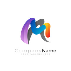 Letter M logo and mountain design combination, colorful style
