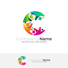 Charity logo with letter C design illustration, 3d colorful style