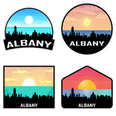 Albany New York USA Skyline Silhouette Retro Vintage Sunset Albany Lover Travel Souvenir Sticker Vector Illustration SVG EPS AI