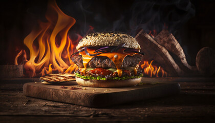 Delicious Burger, Burger Flame Generative AI