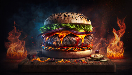 Delicious Burger, Burger Flame Generative AI