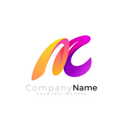 N logo and C icon design combination, 3d colorful logos