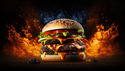 Delicious Burger, Burger Flame Generative AI