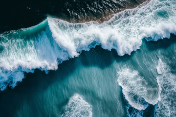 White caps and sea waves, aerial view from above ocean.  Image created with generative ai
