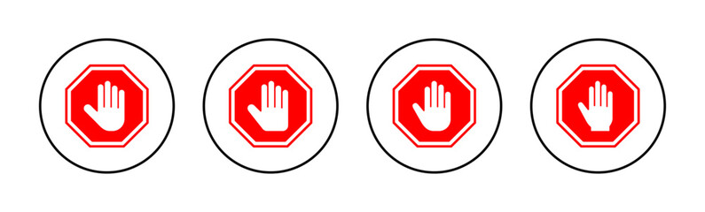 Obraz premium Stop icon vector for web and mobile app. stop road sign. hand stop sign and symbol. Do not enter stop red sign with hand