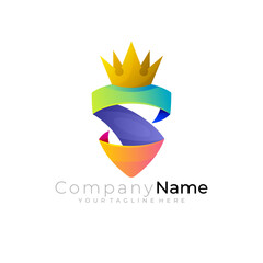 Crown logo and shield design community, letter S icons