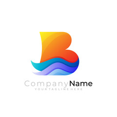 B logo, Letter B logo with wave design vector, 3d style