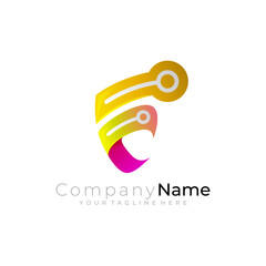 F logo and technology design vector, simple icons