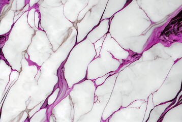 Naklejka premium White marble with magenta veins surface abstract background. Decorative acrylic paint pouring rock marble texture. Horizontal natural white and magenta abstract pattern.