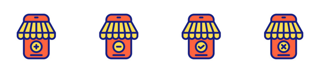 icon line fill color store, phone, apps, navigation, Ecommerce. editable file. vector illustration