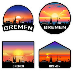Bremen Germany Skyline Silhouette Retro Vintage Sunset Bremen Lover Travel Souvenir Sticker Vector Illustration SVG EPS AI - obrazy, fototapety, plakaty