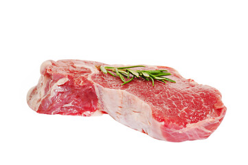 Beef raw fresh steak isolated on white. Cooking, meat with rosemary.