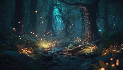 A Nighttime Sojourn in the Enchanted Woods, AI Generative