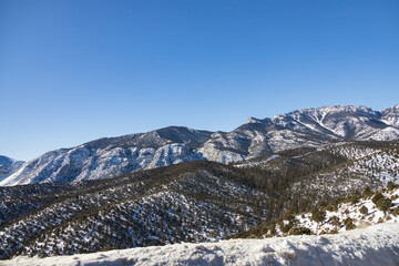 Fototapeta na wymiar Snow covered mountains at Spring Mountain National Recreation Area, Nevada