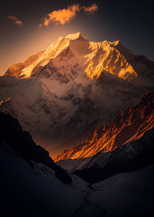 Himalaya Annapurna II golden hour, Nepal Asia, a place for mountain climbing and hiking