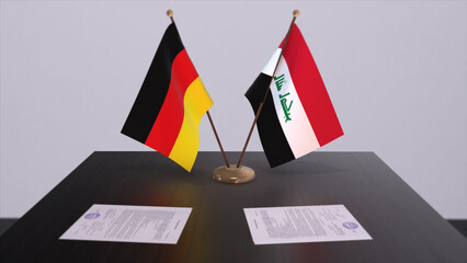 Iraq and Germany flag, politics relationship, national flags. Partnership deal 3D illustration