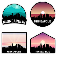 Minneapolis Minnesota USA Skyline Silhouette Retro Vintage Sunset Minneapolis Lover Travel Souvenir Sticker Vector Illustration SVG EPS AI