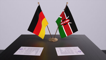 Kenya and Germany flag, politics relationship, national flags. Partnership deal 3D illustration