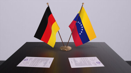 Venezuela and Germany flag, politics relationship, national flags. Partnership deal 3D illustration