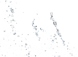 Shape form droplet of Water splashes into drop water line tube attack fluttering in air and stop motion freeze shot. Splash Water for texture graphic resource elements, White background isolated