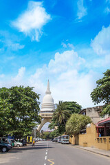 Beautiful view of Sambodhi Chaitya Stupa in Colombo,, Sri Lanka, on a sunny day