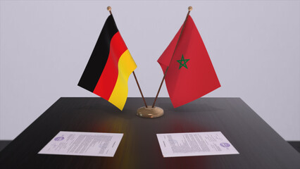 Morocco and Germany flag, politics relationship, national flags. Partnership deal 3D illustration