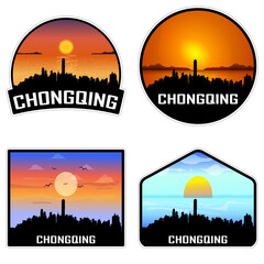 Chongqing China Skyline Silhouette Retro Vintage Sunset Chongqing Lover Travel Souvenir Sticker Vector Illustration SVG EPS AI