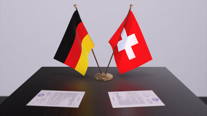 Switzerland and Germany flag, politics relationship, national flags. Partnership deal 3D illustration