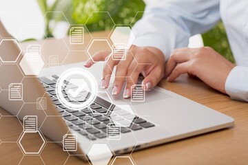 The e-document and quality control concept,  person work on laptop