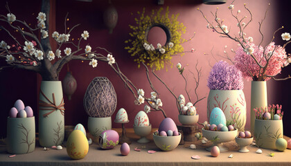 Obraz na płótnie Canvas Beautiful Easter decorations in a colorful and festive background - perfect for a stunning wallpaper
