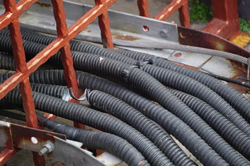 Electric cable network with a natural background.