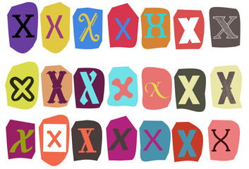Alphabet X - vector cut newspaper and magazine letters, paper style ransom note letter