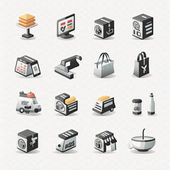 Collection of online shopping icons, white background, Made by AI,Artificial intelligence