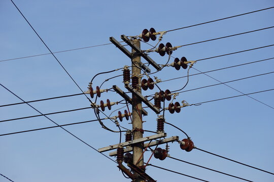 Electric cable network with a natural background.