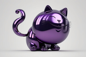 purple colored cat, inflatable balloon sculpture, isolated on neutral background, generative ai illustration