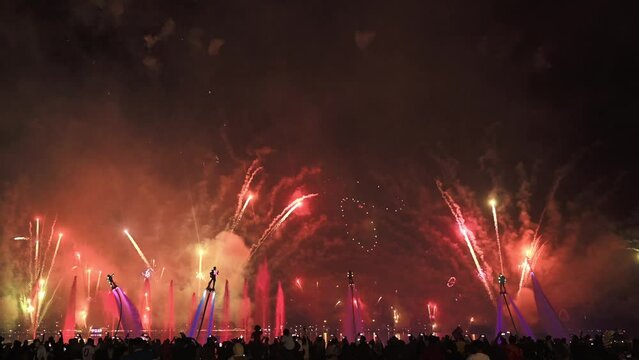 4K: Impressive fireworks and LED Flyboard Show 2023, held at Sharjah's Al Majaz Waterfront, United Arab Emirates