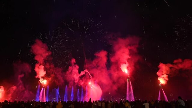 4K: Impressive LED Flyboard and Fireworks Show 2023 at Sharjah's Al Majaz Waterfront, United Arab Emirates