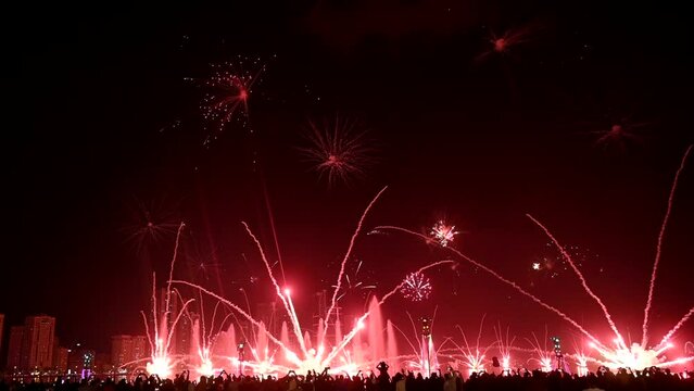 4K: Impressive fireworks and LED Flyboard Show 2023, held at Sharjah's Al Majaz Waterfront, United Arab Emirates